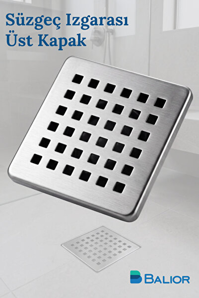 BALİOR Yer Süzgeci Izgarası 9,5 × 9,5 cm Kare Delikli Banyo Gider Üst Kapağı