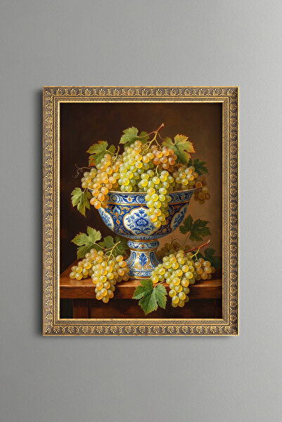 epiqart Grapes in a Blue Chinoiserie Bowl - Vintage Patterned Painting - Fine...