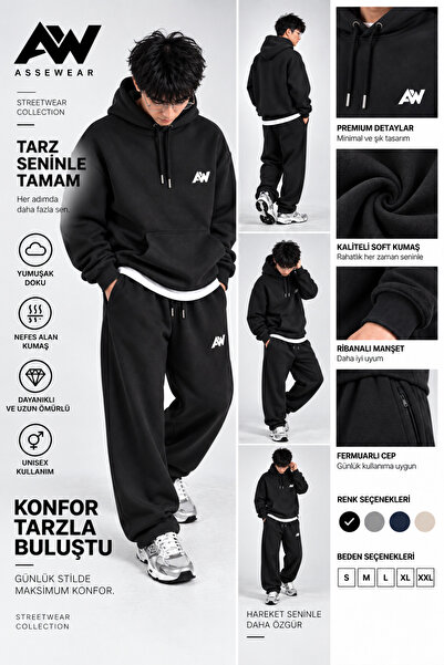 ASSE Wear ASSEWEAR, ERKEK, EŞOFMAN TAKIMI, OVERSİZE/EXTRA BAGGY, Bol Paça,3 İ...