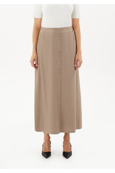 Guzella Maxi Size Chain-Detail Bell Polyviscon Fabric Skirt