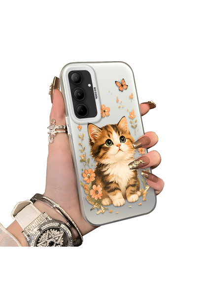 Hontinga Samsung Galaxy A35 Compatible Silicone Edge Hard Back Case Cat Patte...