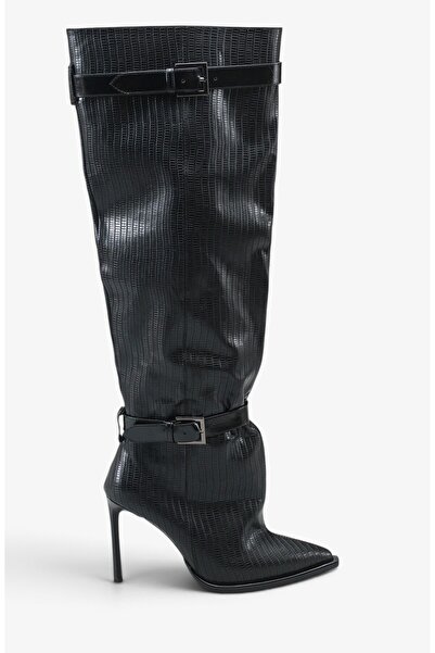 İNNABUTİKK Kefina Women's Heeled Boots - Black Lizard