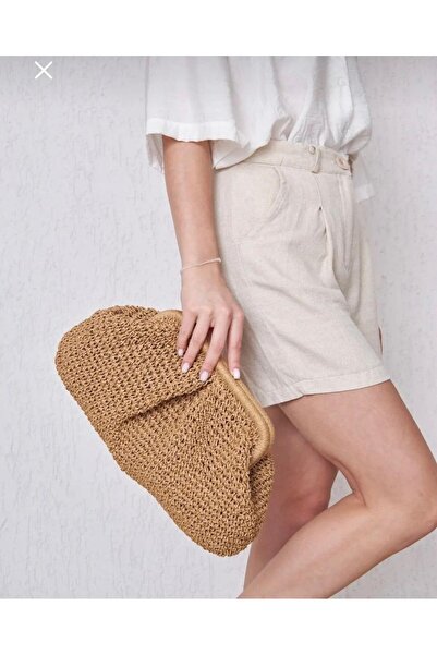 İNCİ ÇEYİZ Hand Knitted Paper String Bead Strap and Lined Women's Portfolio H...