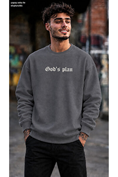 caddekombin Men's God's Plan Written Gothic Typographic Printed Crew Neck Cas...