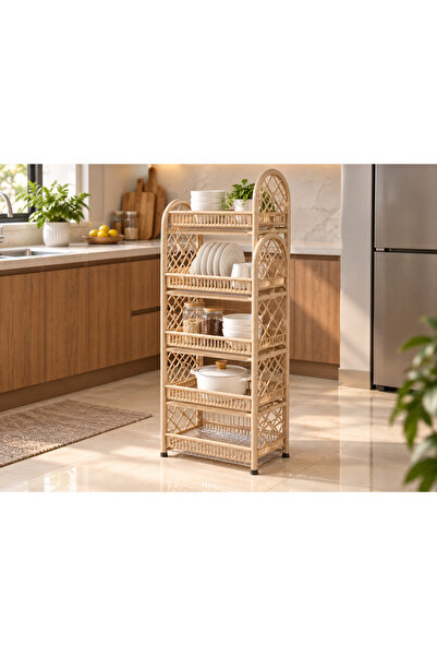 Dove -Shelf Dish Storage Rack with Tray, Plastic Kitchen Dish Organizer, , Beige