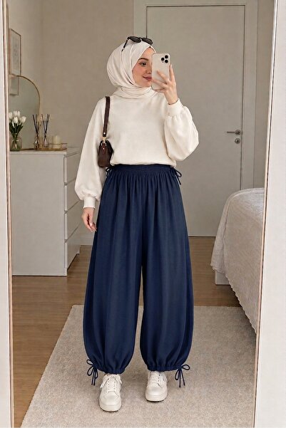 BAYLIN FASHION Kadın Bağcıklı Şalvar Pantolon Bel ve Paça Bağlama Detaylı Rah...