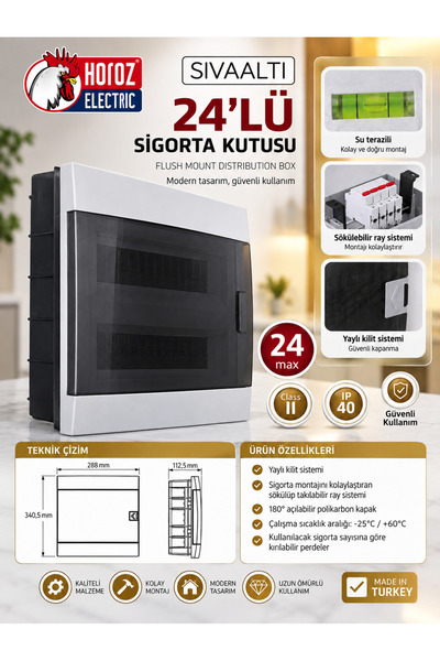 Horoz Electric 24’lü Sıva Altı Sigorta Kutusu – IP40 Elektrik Panosu