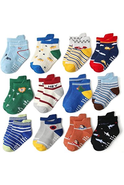 GENERAL 12 Pack Non Slip Kids Toddler Baby Socks with Grips 1-7 Years Boys Gi...