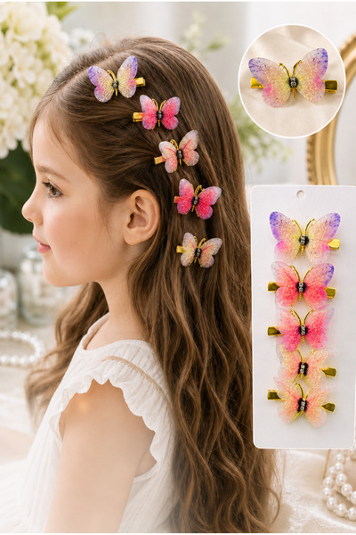 Cinderella Accessories 6'lı Özel Seri Tül Kanatlı Taşlı Kelebek Toka Seti 5cm...