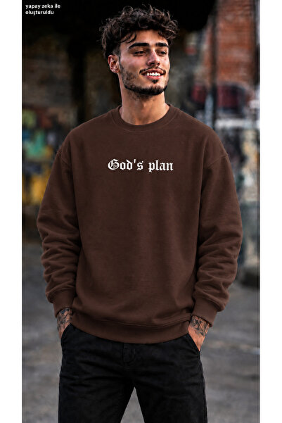 caddekombin Men's God's Plan Written Gothic Typographic Printed Crew Neck Cas...