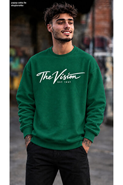 caddekombin Men's the Vision Est 1997 Calligraphy Printed Crew Neck Casual Re...