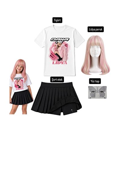 bemora kids Manifest Lidya Printed T-Shirt + Black Shorts Skirt + Lidya Hair ...