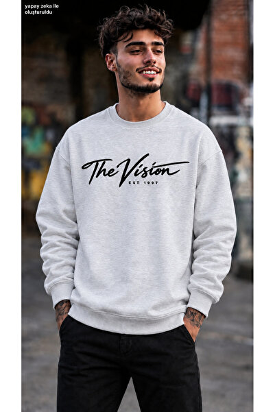 caddekombin Men's the Vision Est 1997 Calligraphy Printed Crew Neck Casual Re...