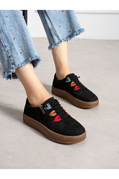 ALEMDAR AYAKKABI Senna Black Genuine Leather Zippered Women's Shoes