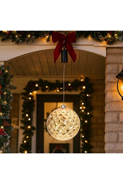 Ornament24 Glob de Craciun luminos suspendat cu led, din plastic, argintiu cu...