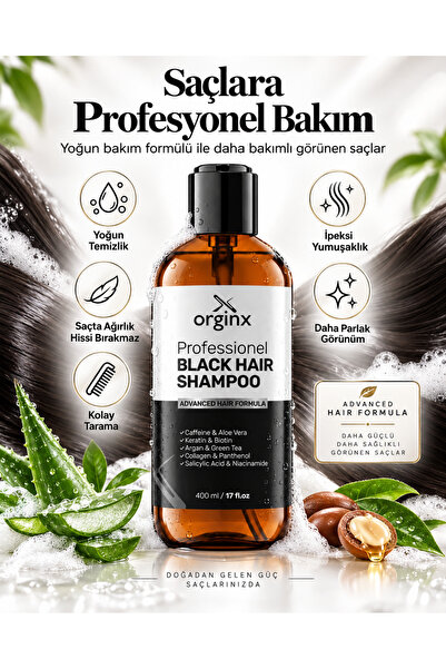 Orginx Saç Siyahlaştırıcı Şampuan 400 ml – Black Hair Kafein, Keratin, Biotin...