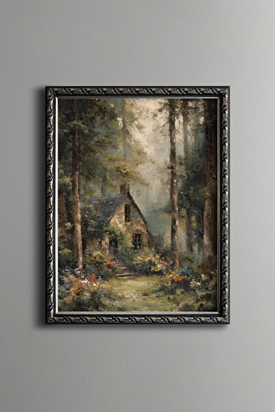 epiqart Stone House in the Forest - Vintage Patterned Painting - Fine Model