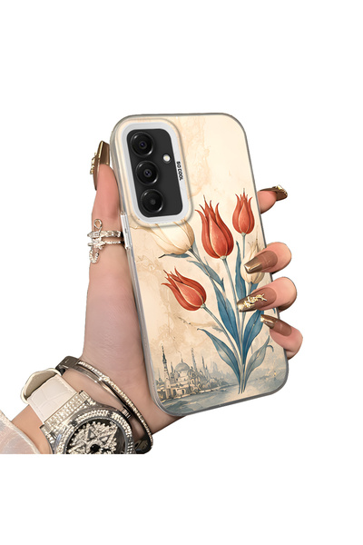 Hontinga Samsung Galaxy A16 Compatible Silicone Edge Hard Back Case Tulip Pat...