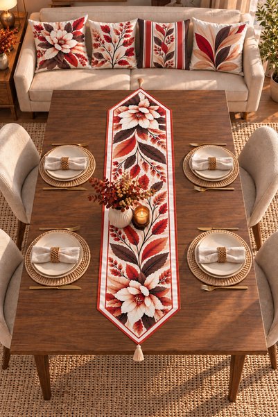 luxeinci Fall Garden Runner and 4-Piece Cushion Cover Set