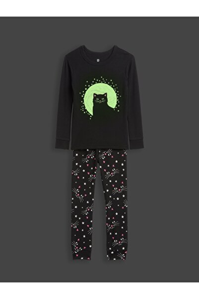GAP Bebek Siyah Glow-in-the-Dark Halloween Cat Pijama Takımı