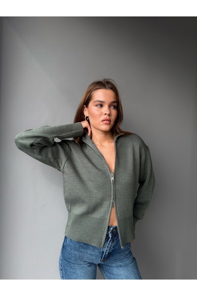KENZA'A TRİKO Double Zipper Turtleneck Cardigan