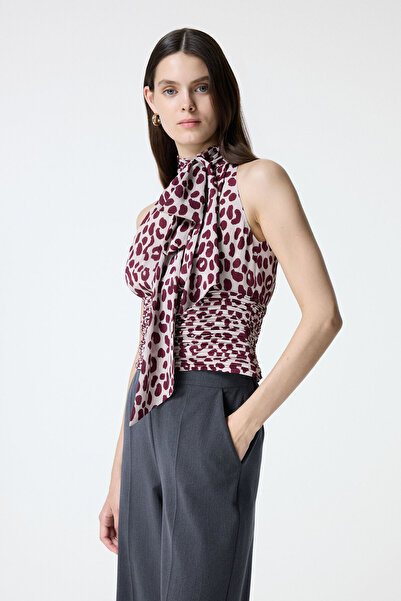 adL Bordo Kolsuz Leopar Desenli Bluz