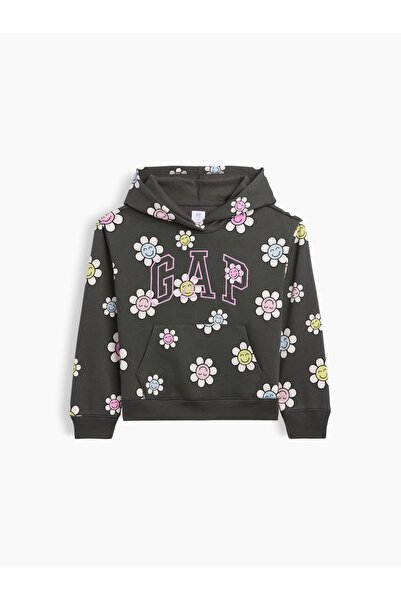 GAP Kız Çocuk Koyu Gri Relaxed Logo Sweatshirt