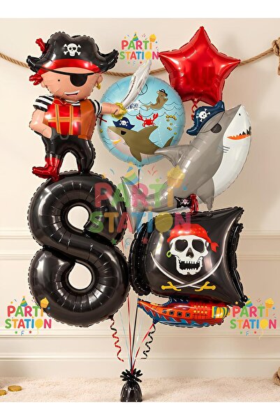 Parti Station Pirate Concept 8-Year-Old Balloon Set - 6 Piece Giant Pirate Sh...