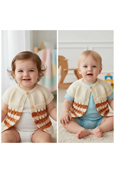 Meralin Elinden Hand Knitted 0-1 Year Old Beige-Brown Baby Vest