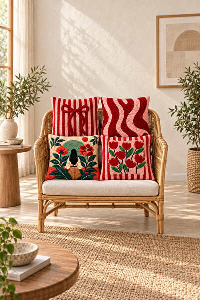 dekomingo Bow Patterned Punch Look Printed Decorative Throw Pillow Cover (Dou...