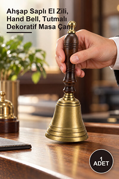 Yenilig 1 Piece Brass Hand Bell – Hand Bell with Wooden Handle, Hand Bell, De...