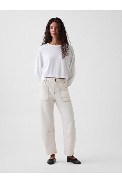 GAP Kadın Krem Mid Rise Barrel Utility Ankle Pantolon
