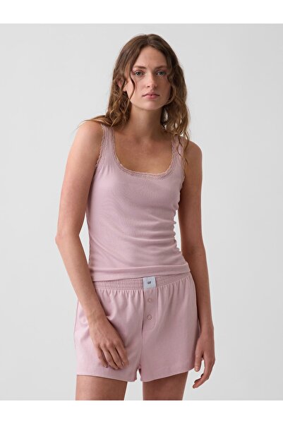 GAP Kadın Pembe Mini Fitilli Dantel Detaylı Askılı Pijama Üstü
