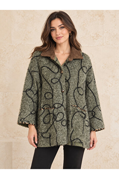AGORATEKSTİL Women's Italian Buttoned Double Pocket Felt Coat 42-48