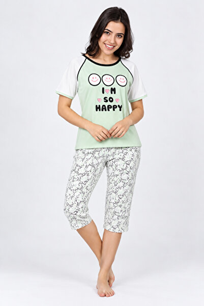 MARILYNMOOD Pijama damă, cu imprimeu I'm So Happy, verde