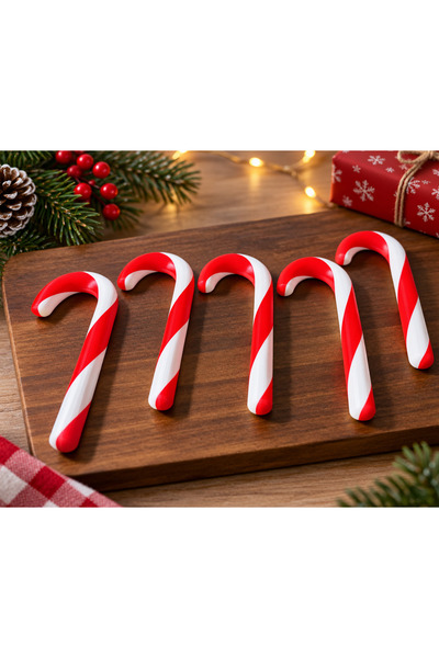 Noel Şekeri Bastonları – 5’li Kırmızı Beyaz Yılbaşı Dekor Süsü 3D baskı