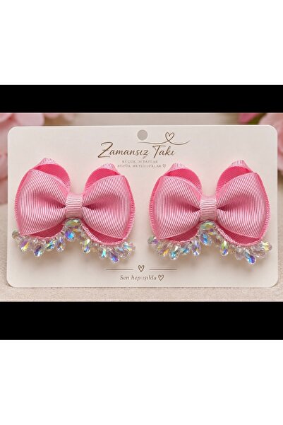 zamansız takı Pembe Kristal Taş Detaylı Fiyonk Toka – 2’li Set 🎀✨