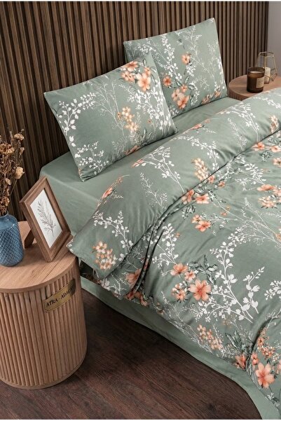 Kristal By Taç Terry Cotton Çiçekli Çift Kişilik Nevresim Takımı Yeşil