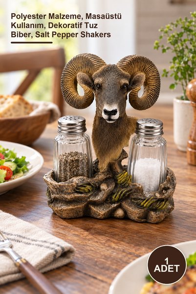 Yenilig 1 Piece Salt and Pepper Shaker Set with Ram Figure – Polyester Materi...