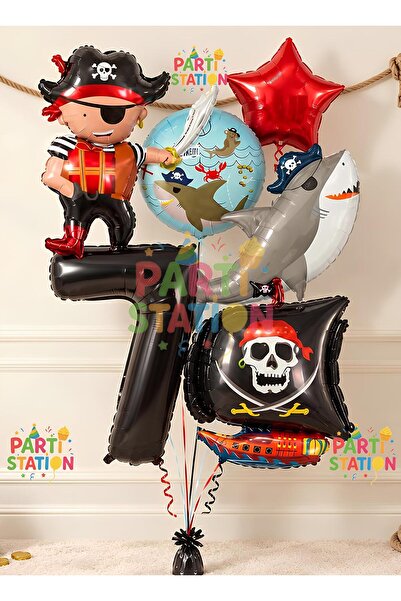 Parti Station Pirate Concept 7 Year Old Balloon Set - 6 Piece Giant Size Pira...