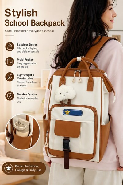Generic 1 Piece Lightweight Water Repellent Dual Use Backpack Handbag Brown D...