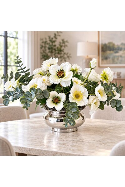 Genel Markalar White Artificial Flower Arrangement in Silver Vase
