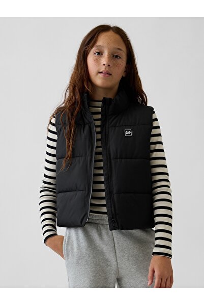 GAP Kız Çocuk Siyah Relaxed Puffer Şişme Yelek