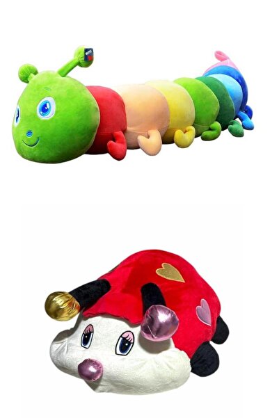 Bengi Store Peluş Büyük Boy Peluş Uyku Arkadaşı Seti 75 cm Tırtıl Yastık ve 65 cm Uğur Böceği Yastık