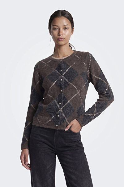 ONLY Women's Onlnoeme Pearl Buttoned Patterned Wool Cardigan 15378142 Brown