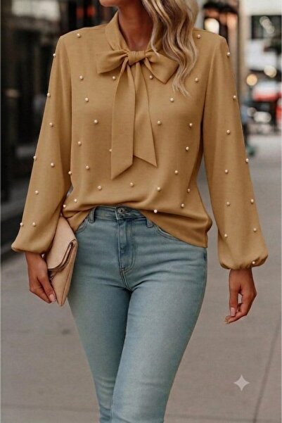 Generic Brand Women's Long-Sleeved Imported Crepe Blouse with Bow Detail and ...