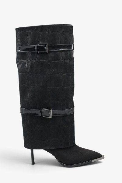 İNNABUTİKK Kelya Women's Accessory Boots - Black Suede Crocodile