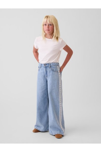 GAP Kız Çocuk Açık Mavi Low Rise Lace-Trim Baggy Jean Pantolon