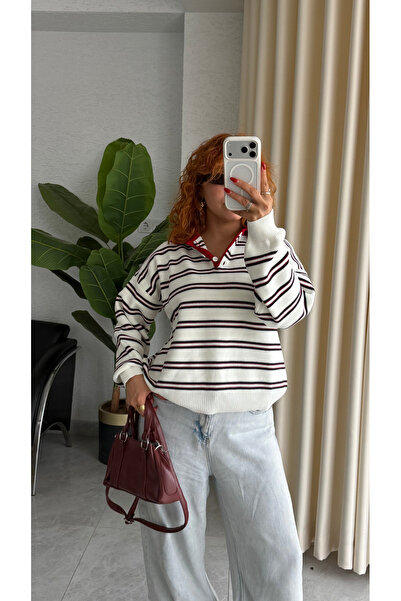 Bak'ap Premium Oversize Striped Polo Collar Sweater