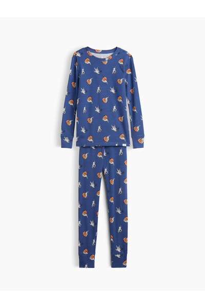 GAP Erkek Çocuk Mavi Organik Brushed Pamuk Pijama Takımı